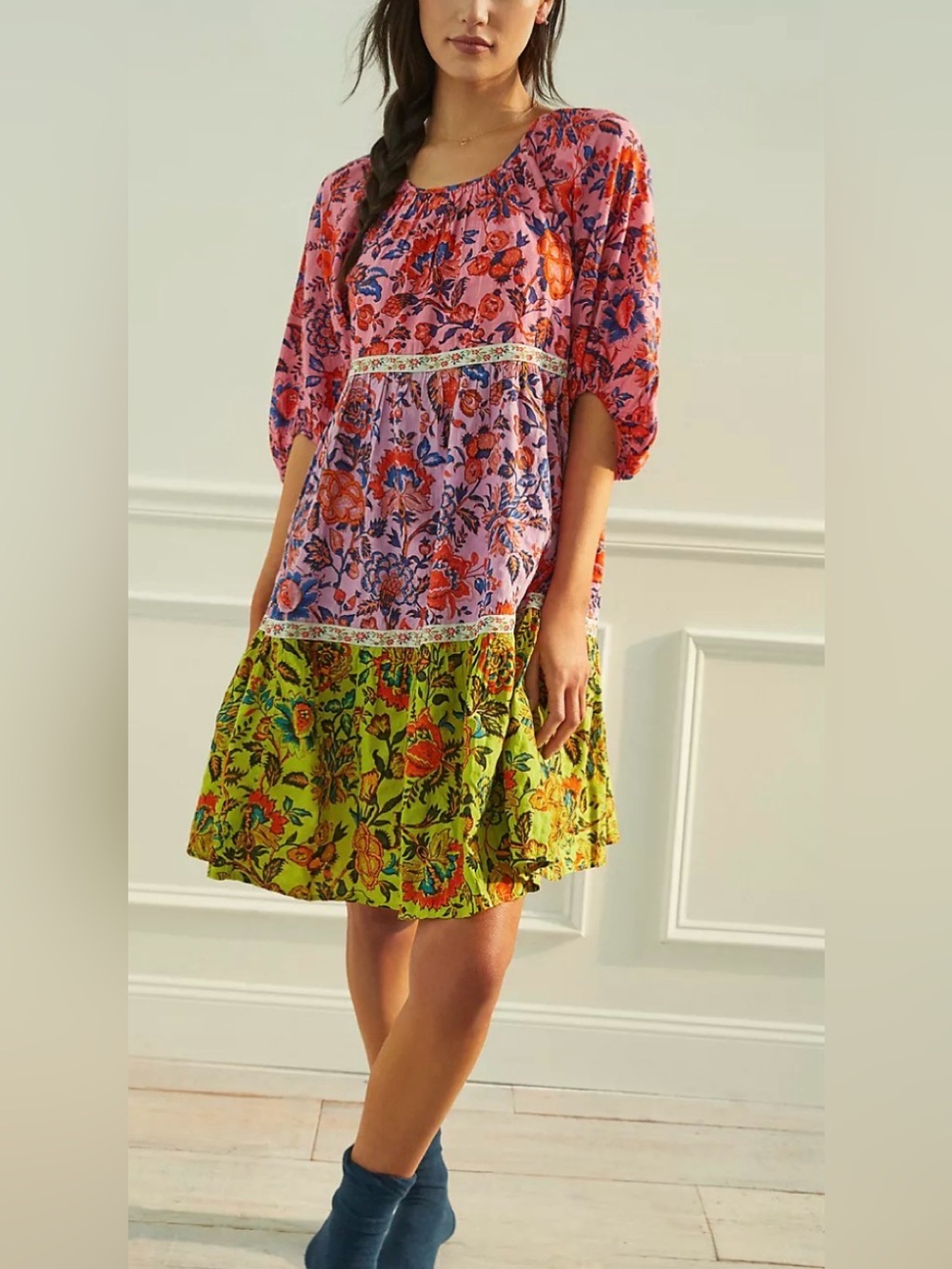 Anthropologie Mabel Dress Peasant Tiered Colorful Boho Festival.  Sz L.   EUC!